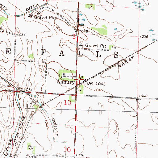 Topographic Map of Asbury (historical), MN