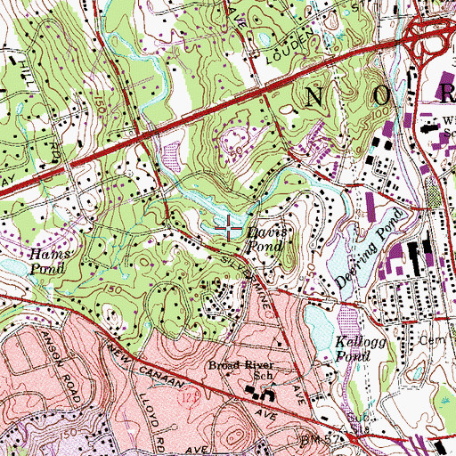 Topographic Map of Davis Pond, CT