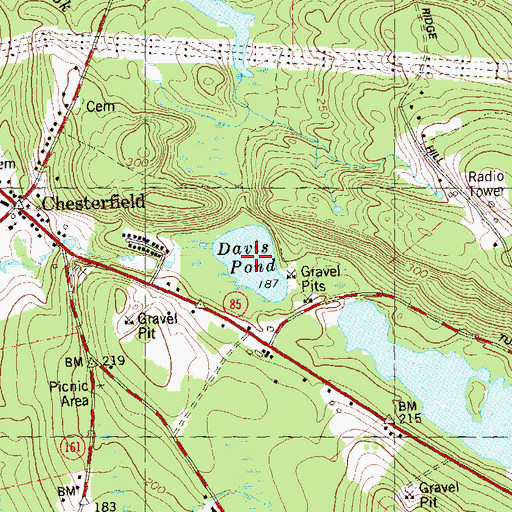 Topographic Map of Davis Pond, CT