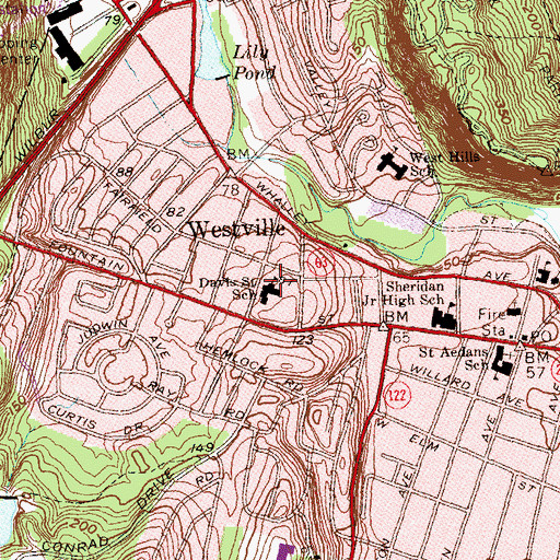 Topographic Map of Davis Street Magnet School, CT