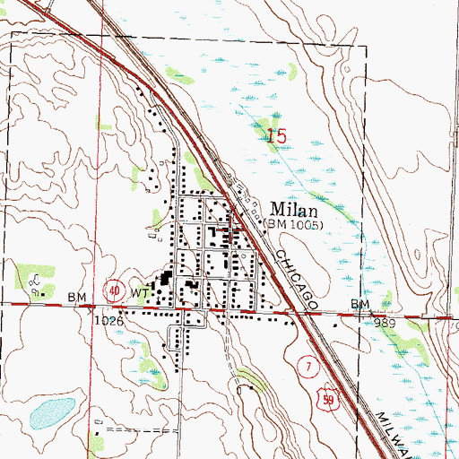 Topographic Map of Milan Post Office, MN