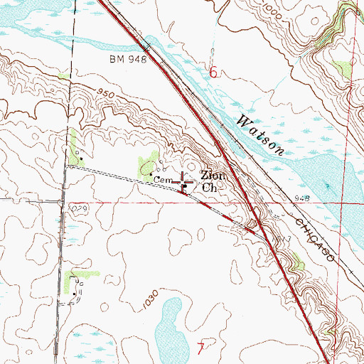 Topographic Map of Zion Cemetery, MN