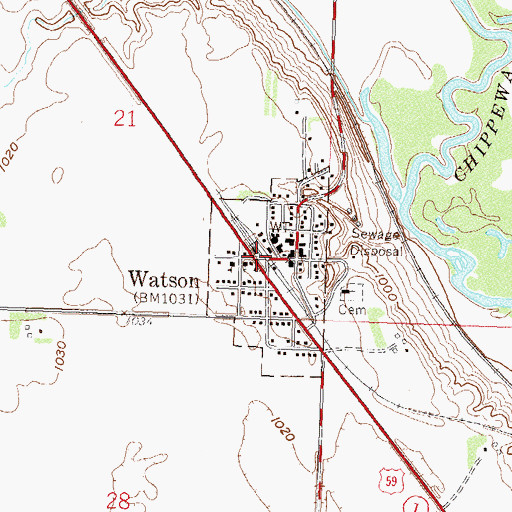 Topographic Map of Watson Post Office, MN