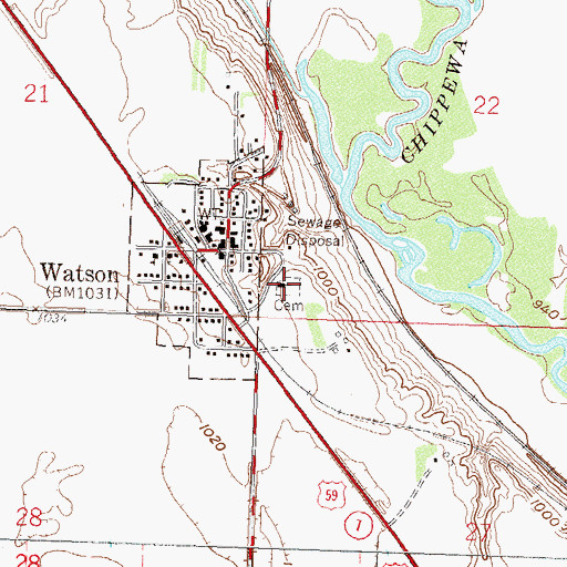 Topographic Map of Watson Lutheran Church, MN