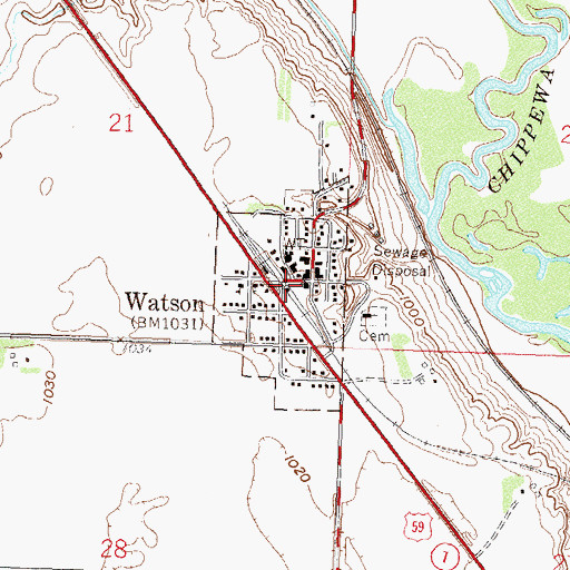 Topographic Map of Watson (historical), MN