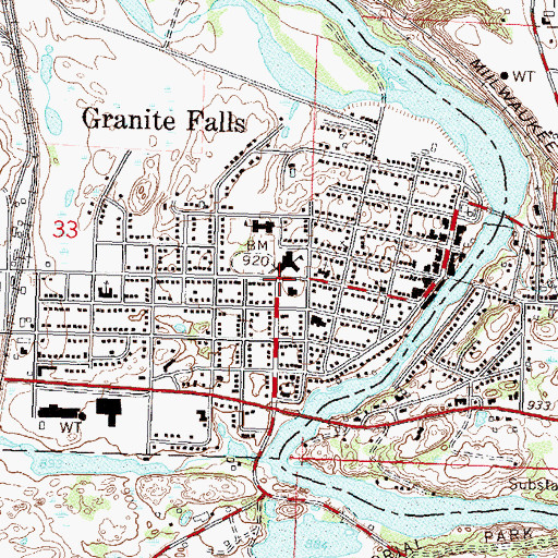 Topographic Map of Granite Falls Fire Department, MN