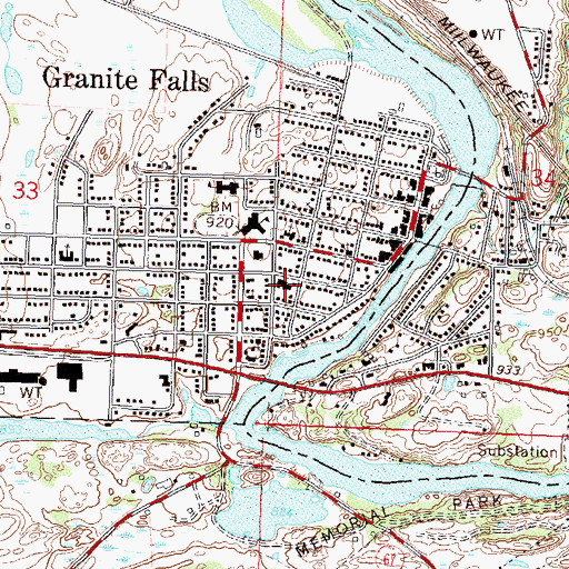 Topographic Map of Granite Falls Hospital and Manor, MN