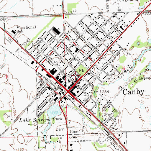 Topographic Map of Canby Post Office, MN