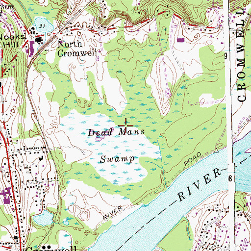 Topographic Map of Dead Mans Swamp, CT