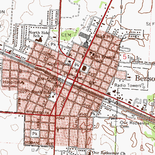 Topographic Map of Benson Public Library, MN