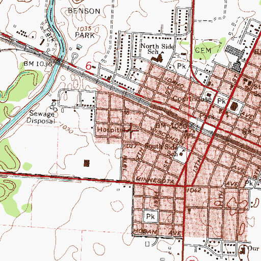 Topographic Map of Swift County - Benson Hospital, MN