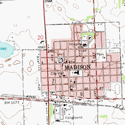 Topographic Map of Lac qui Parle Sheriff Office, MN