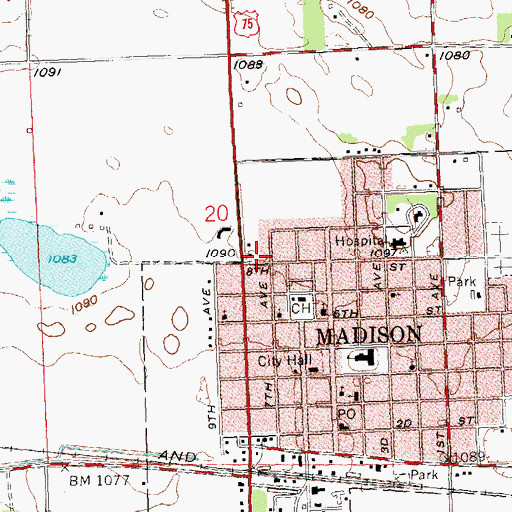 Topographic Map of Calvary Baptist Church, MN