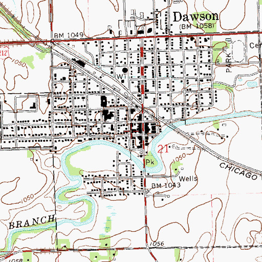 Topographic Map of Dawson Public Library, MN