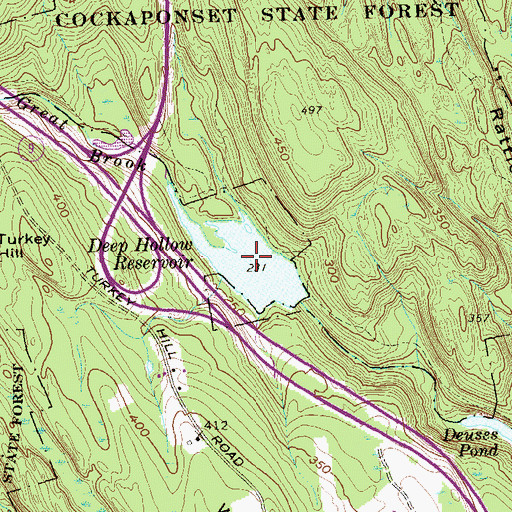 Topographic Map of Deep Hollow Reservoir, CT