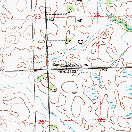 Topographic Map of Garfield Cemetery, MN