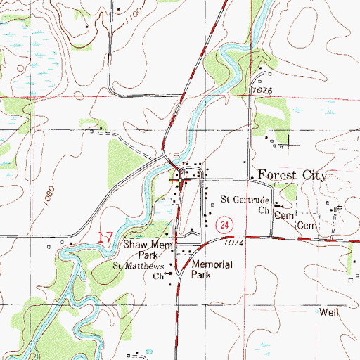 Topographic Map of Forest City Post Office (historical), MN
