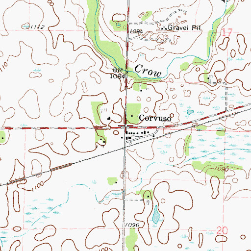 Topographic Map of Corvuso Post Office (historical), MN