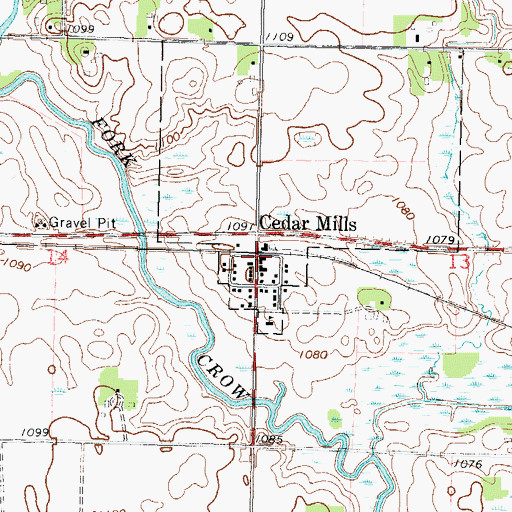 Topographic Map of Cedar Mills Post Office (historical), MN