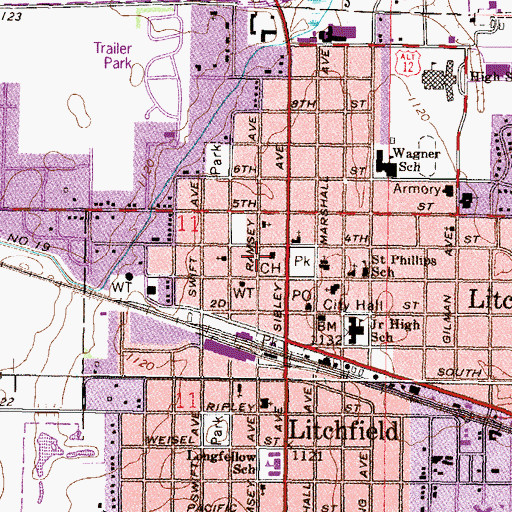 Topographic Map of Litchfield Fire Department, MN