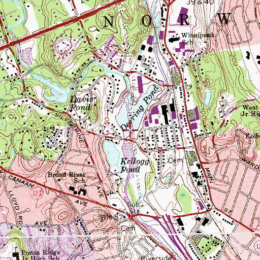 Topographic Map of Deering Pond, CT
