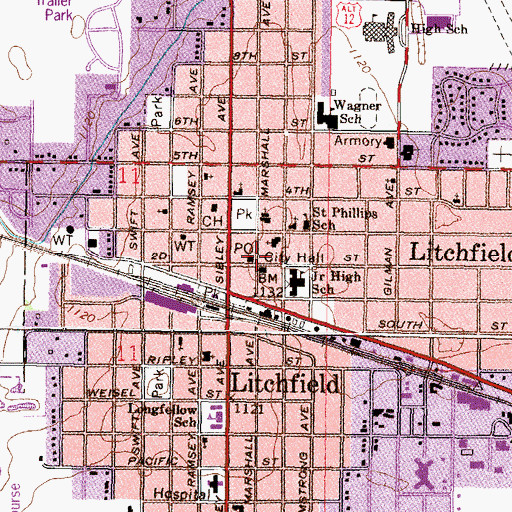 Topographic Map of Litchfield Post Office, MN