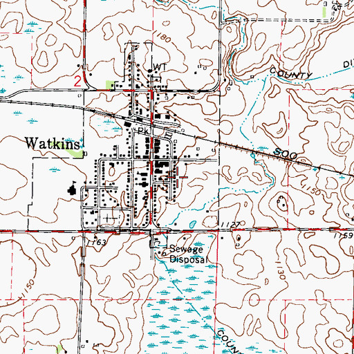Topographic Map of Watkins Fire Department, MN