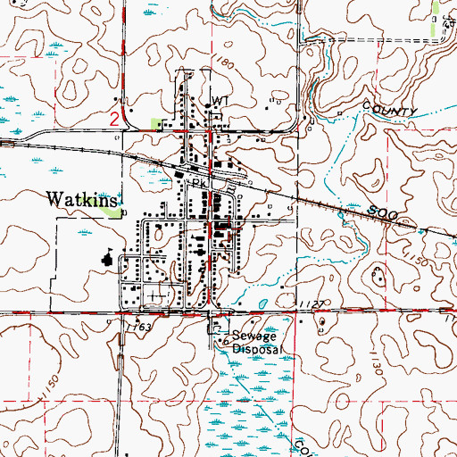 Topographic Map of Watkins Village Hall, MN