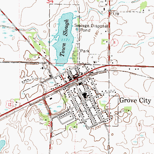 Topographic Map of Grove City Post Office, MN