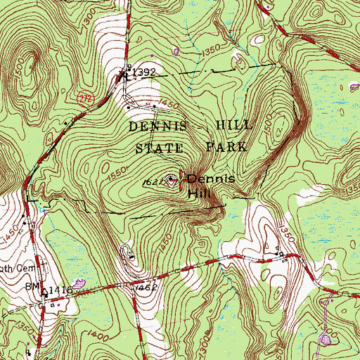 Topographic Map of Dennis Hill State Park, CT