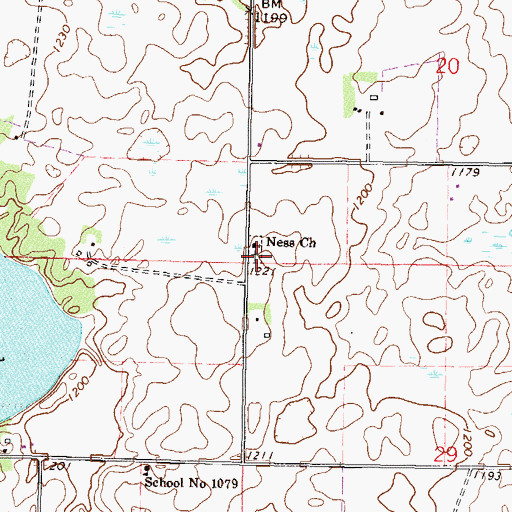 Topographic Map of Ness Lutheran Church and Ness Memorial Cemetery Historical Marker, MN