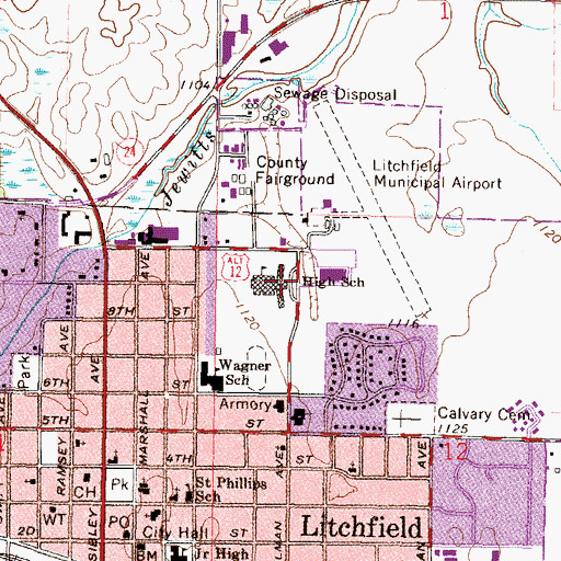 Topographic Map of Litchfield Junior High School, MN