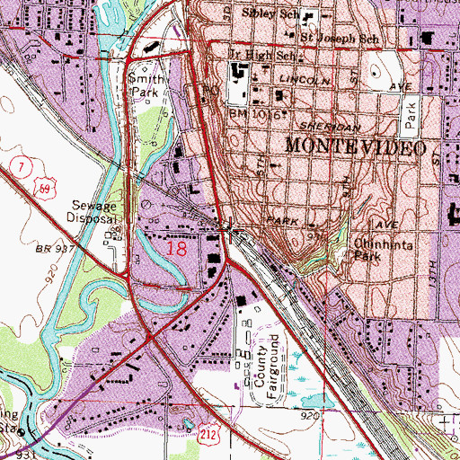 Topographic Map of Montevideo, MN
