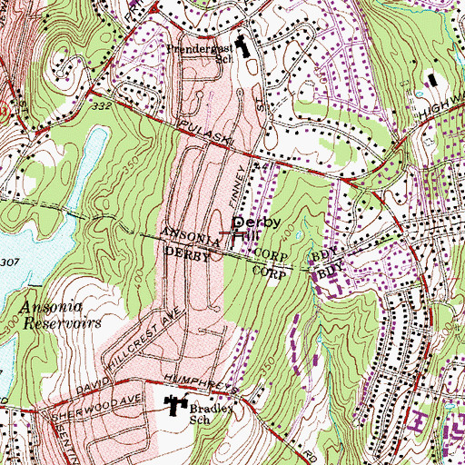 Topographic Map of Derby Hill, CT