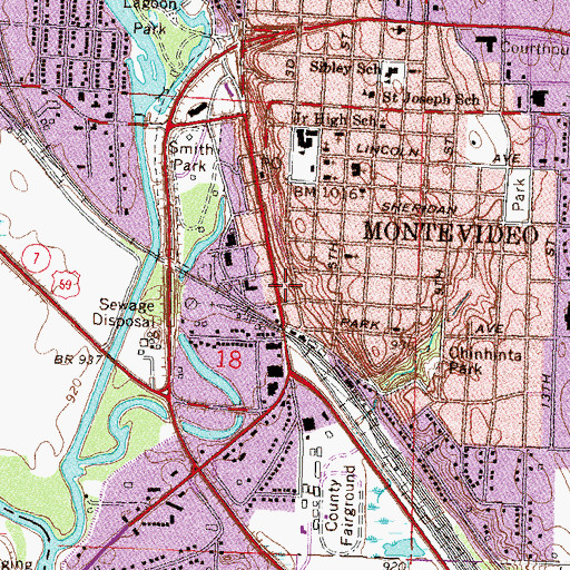 Topographic Map of Montevideo Public Library, MN