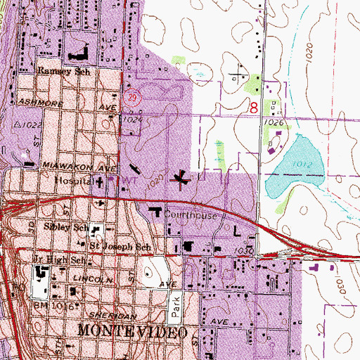 Topographic Map of Chippewa County - Montevideo Hospital, MN