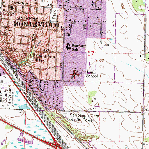 Topographic Map of Montevideo High School, MN
