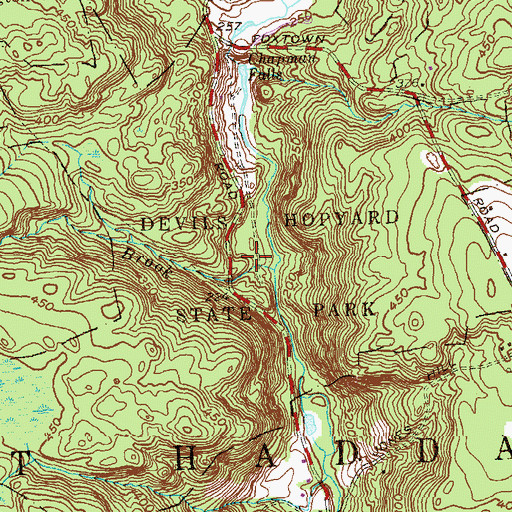 Topographic Map of Devils Hopyard State Park, CT