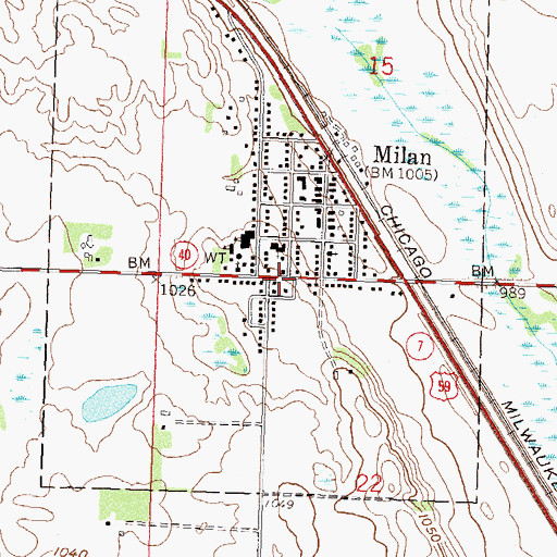 Topographic Map of Milan Branch Library, MN