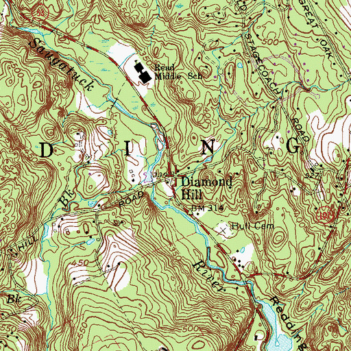 Topographic Map of Diamond Hill, CT