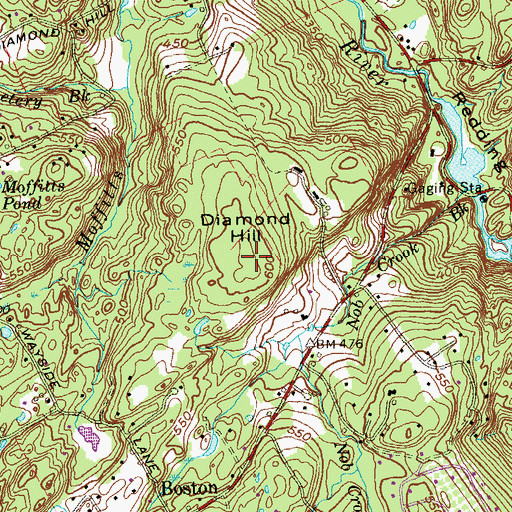 Topographic Map of Diamond Hill, CT
