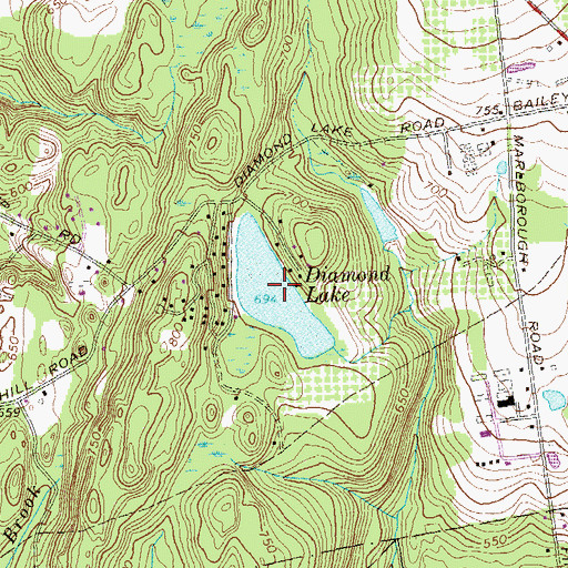 Topographic Map of Diamond Lake, CT