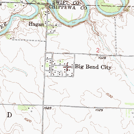 Topographic Map of Big Bend Church, MN