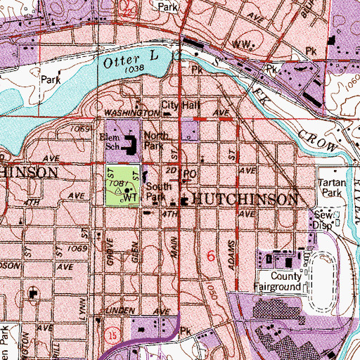 Topographic Map of Hutchinson Post Office, MN