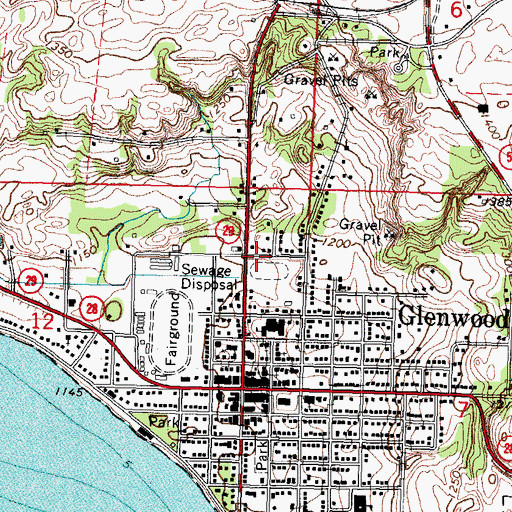 Topographic Map of Glenwood Post Office, MN