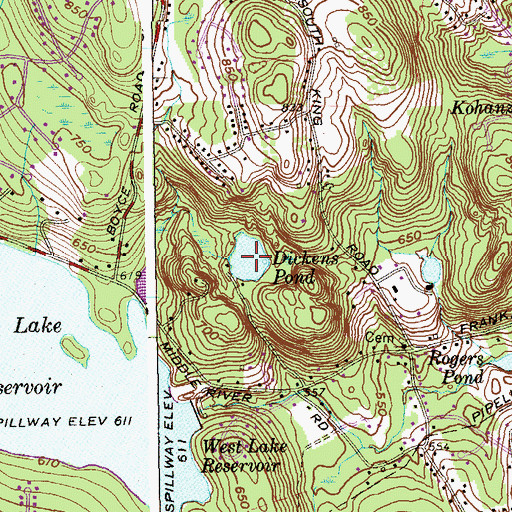 Topographic Map of Dickens Pond, CT