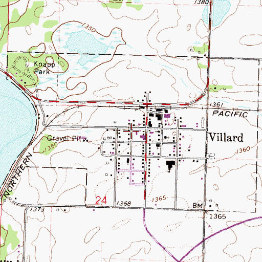 Topographic Map of Villard Post Office, MN