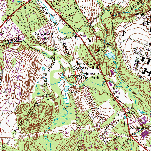 Topographic Map of Dickinson Memorial Park, CT