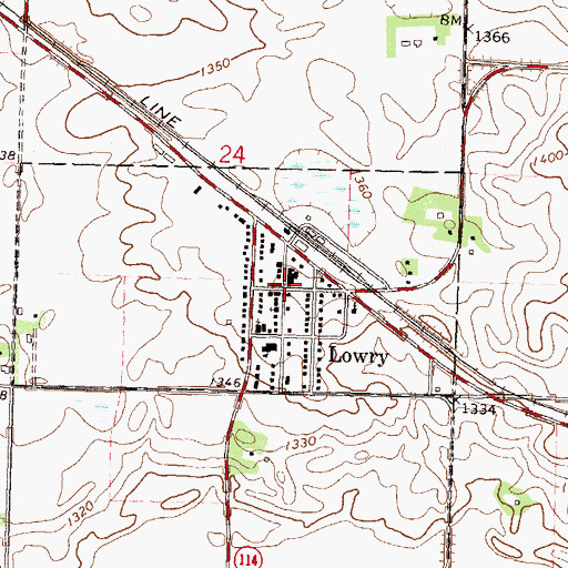 Topographic Map of Lowry Post Office, MN
