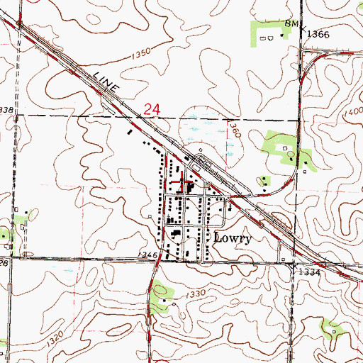 Topographic Map of Lowry City Hall, MN